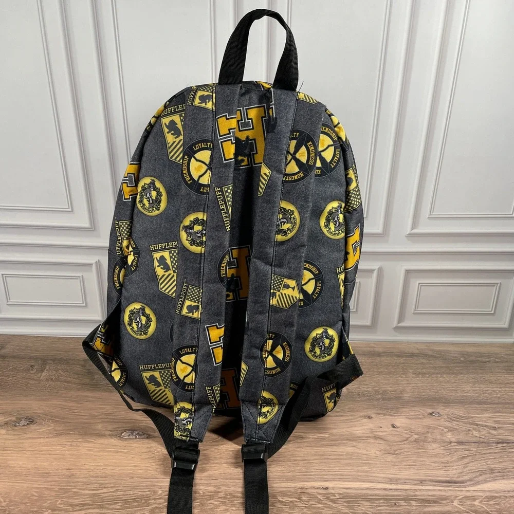 Harry Potter Hufflepuff Backpack Gray Yellow School Travel Laptop Bookbag Bag